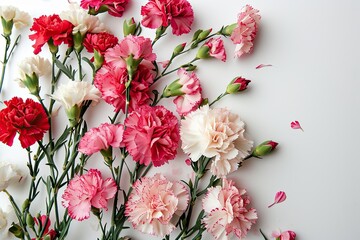Carnations fresh flowers on a white background.