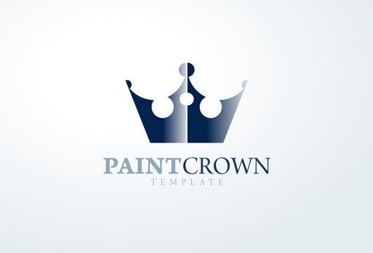 Logo Crown and Quill pen silhouette Paint and Write theme. Template design vector. White background.