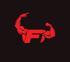bodybuilder unique vector with letter F, gym and fitness logo, design, emblem and icon