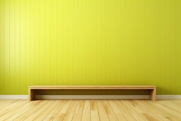 Chartreuse minimalist wall background with natural wood flooring. Mock up.