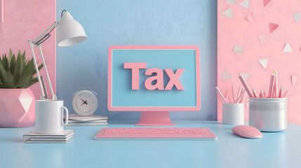 computer with word "Tax" on the table