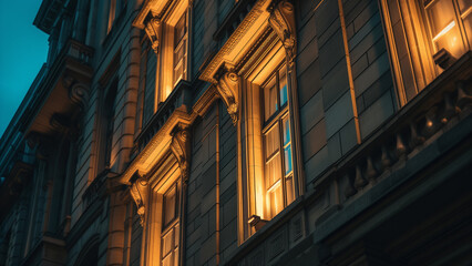 Architectural Illumination: A Night View of a Building Side