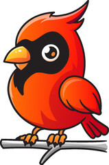 Cute northern cardinal bird vector cartoon illustration isolated on white