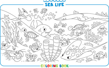 Sea theme. Big coloring book set. Kids vector