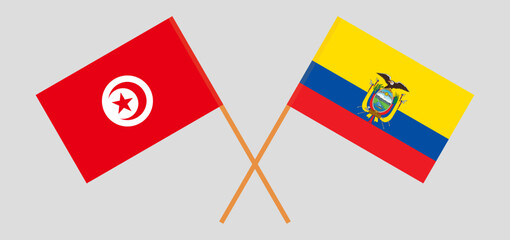 Crossed flags of Tunisia and Ecuador. Official colors. Correct proportion