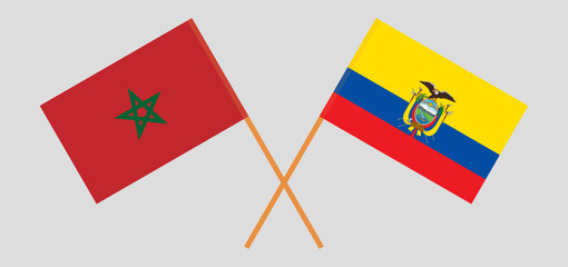 Crossed flags of Morocco and Ecuador. Official colors. Correct proportion
