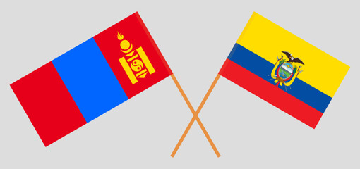 Crossed flags of Mongolia and Ecuador. Official colors. Correct proportion