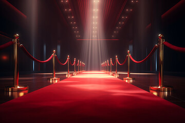 Red carpet on the background of the interior of the hotel. The concept of luxury and success.