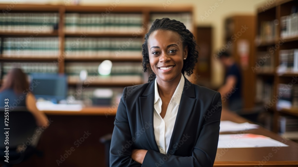 Canvas Prints Smiling legal aid lawyer ensuring justice access in community clinic