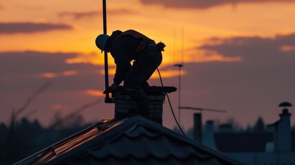Rooftop, cleaning chimney, professional chimney cleaner - Powered by Adobe