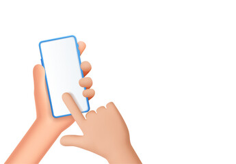 3d Hands hold blank smart phone icon.