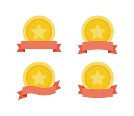 Set of golden star medal illustration icons symbolizing certificate, championship, graduation, victory, best, congratulations, award, best, win and success.
