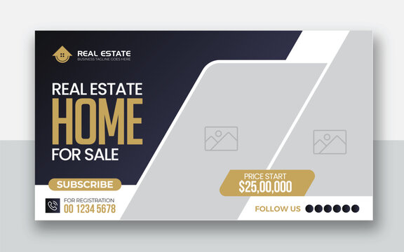 Real estate home selling youtube thumbnail and web banner template	