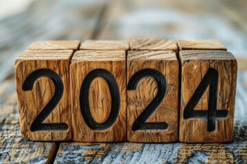 Tax wooden letter and 2024 number on wooden block. Pay tax in 2024 years. 