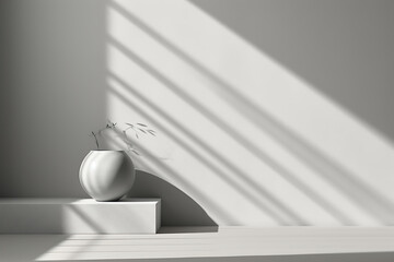 Minimalist concrete product display podium with plant. 3D rendering