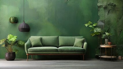 green room with sofa chair and moss