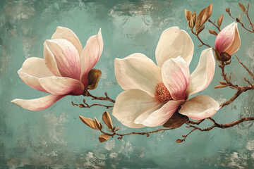 Pink Floral Beauty: Magnolia Blossom in Spring Garden, a Closeup of Freshness and Fragility in a Watercolor Painting