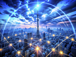 Futuristic city and network of internet communication concept, abstract background