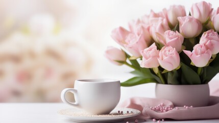 Happy Valentine's day and wedding greeting card. Luxury flower wallpaper design with tulips flower, Valentines day greeting card template and banner.