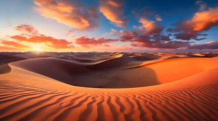 Fototapeta na wymiar Panorama of sand dunes at sunset, Maspalomas, Gran Canaria, Canary Islands, Spain
