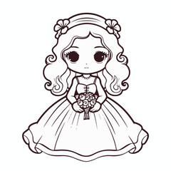 Fototapeta premium beautiful bride to be in cartoon style