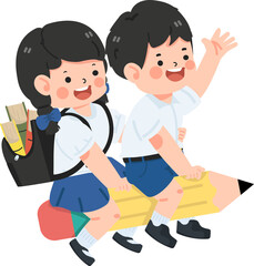 Happy Kids students Flying With Pencil