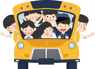 Back to school vector design school bus with kids student