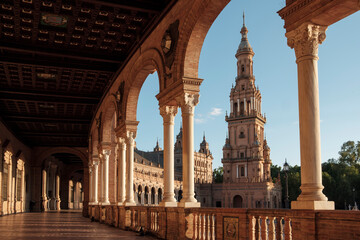 The Plaza de España in Seville, Spain. - obrazy, fototapety, plakaty