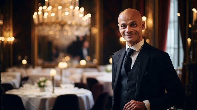 Ma&icirc;tre d' with engaging smile committed to exceptional dining