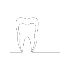 Vector Continuous line drawing of tooth isolated on white background illustration concept of dental