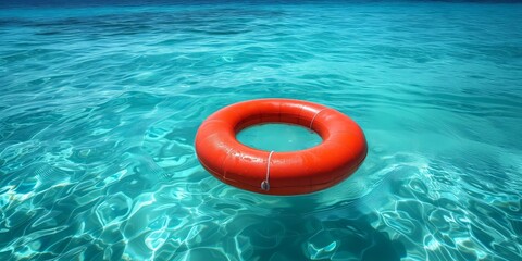 Red Life Preserver Floating in the Ocean