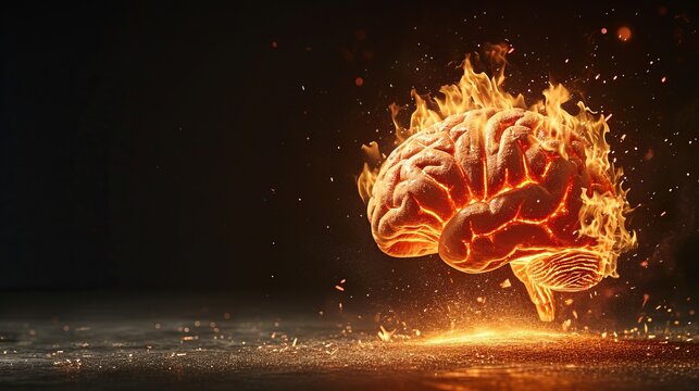 Exploding brain on fire, disease concept  parkinson s, alzheimer s, dementia, multiple sclerosis