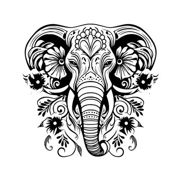 elephant svg, elephant png, elephant vector, mandala line art, mandala art, clipart, eps, vector, silhouette, vector, flower, floral, design, illustration, pattern, art, tattoo, black, decoration