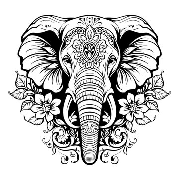 elephant svg, elephant png, elephant vector, mandala line art, mandala art, clipart, eps, vector, silhouette, vector, flower, floral, design, illustration, pattern, art, tattoo, black, decoration