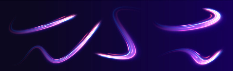 Illustration of light ray, stripe line with blue light, speed motion background. Radial color spirals. Vector blue glowing lines air flow effect.	