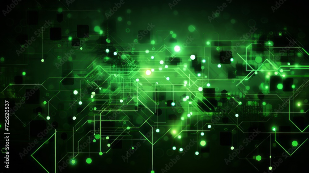 Wall mural vibrant abstract green tech background with interconnected elements – high-tech digital design conce