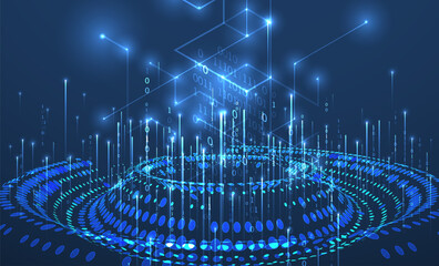 Big Data. Abstract digital futuristic wireframe vector illustration on technology background. Data mining and management concept. Hand drawn art.