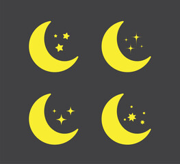 Half moon isolated on black background. Star with moon. Vector illustration.