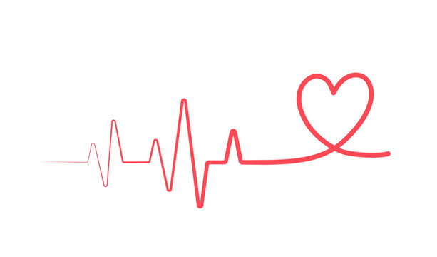 Red heartbeat line icons with heart. Pulse Rate Monitor. Vector illustration.
