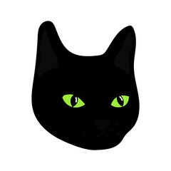 Black Cat Head With Green Eyes Icon