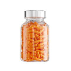 Pharmacy jar capsules isolated package, pack, plastic bottle, orange