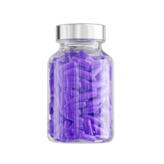 Pharmacy jar capsules isolated package, pack, plastic bottle, purple