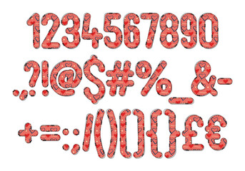 Versatile Collection of Red Romance Numbers and Punctuation for Various Uses