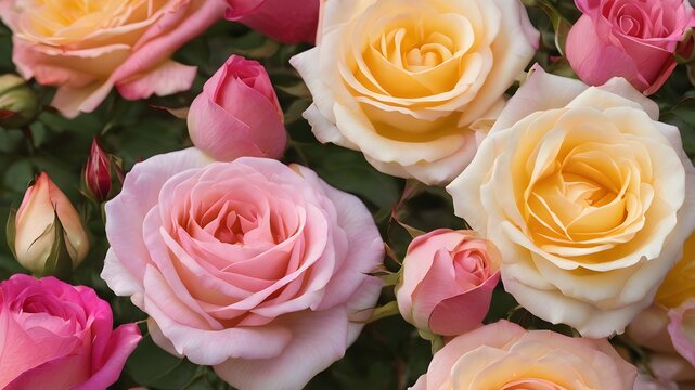 close up image of a bouquet of pink and yellow roses. For Valentine's Day and International Women's Day on March 8th