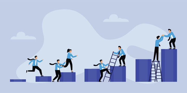 Teamwork to success together, employee career path or partnership support to help business growin 2d vector illustration
