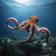 Fototapeta na wymiar octopus in the blue ocean.