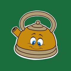 3 February 2024 Sticker vector Illustration of gold Teapot  with emotion character 
