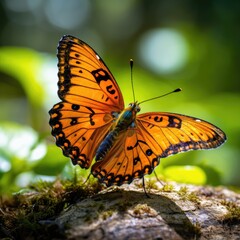 Obraz premium Butterfly on the branches of tree in good weather day.