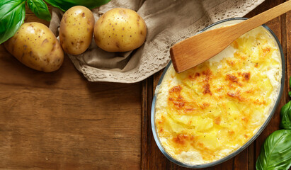 potato gratin with cheese on the table