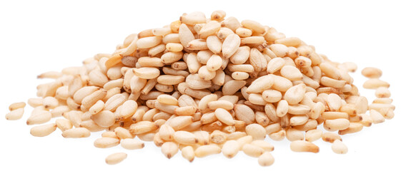 White seeds of sesame isolated on white background.